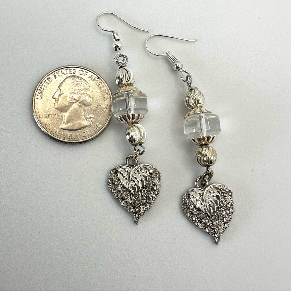 NEW Handmade - Silver Heart Dangle Earrings - Picture 9 of 9